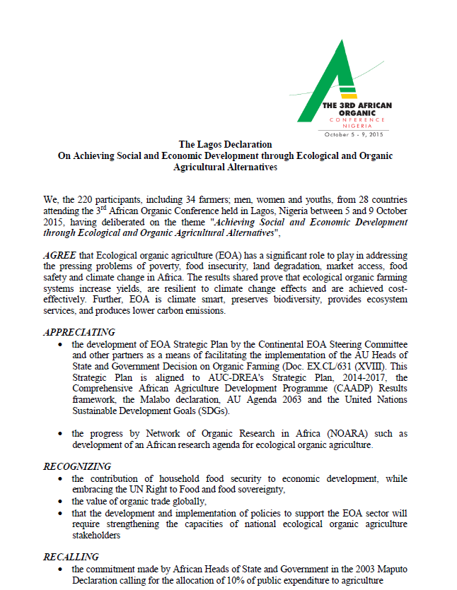 The Lagos Declaration on Organic Agriculture